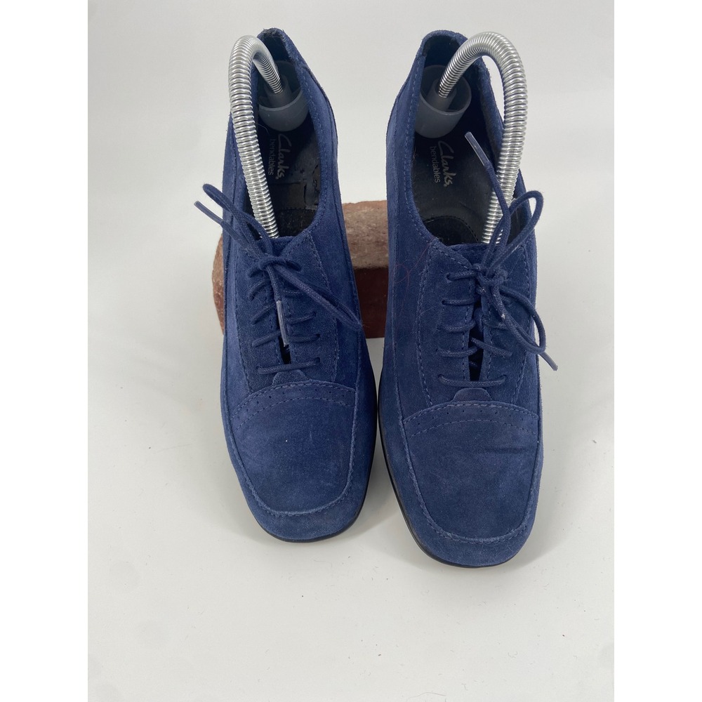 Clarks Bendables Women's Blue Suede Lace Up Oxford Heeled Shoes Size‎ 8.5